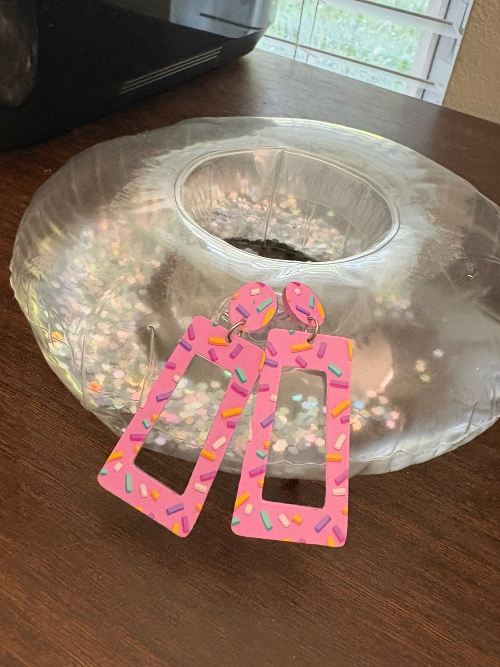 Pink Sprinkle Rectangle Dangle Earrings